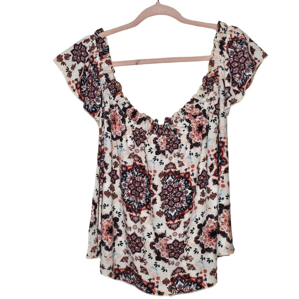 Love Spell Women's Floral Off-Shoulder Blouse Large Multicolored Ruffle Sleeve - Picture 8 of 8